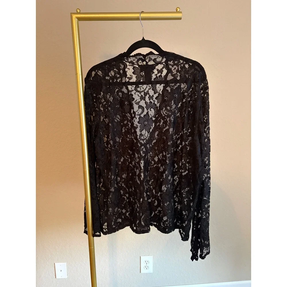 Venezia Jeans Black Floral Lace Cardigan Sheer 26/28 Witchy Whimsigoth Coquette